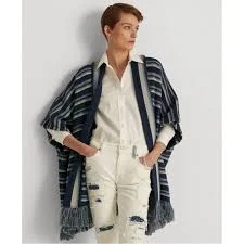 LAUREN Ralph Lauren Women's Striped Cotton Fringe-Trim Cardigan