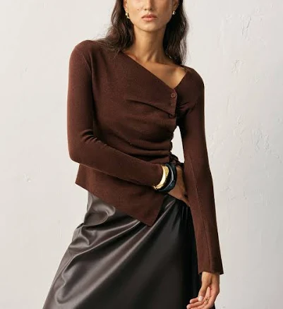 Wool Blend Asymmetric Ruched Side-Button Cardigan