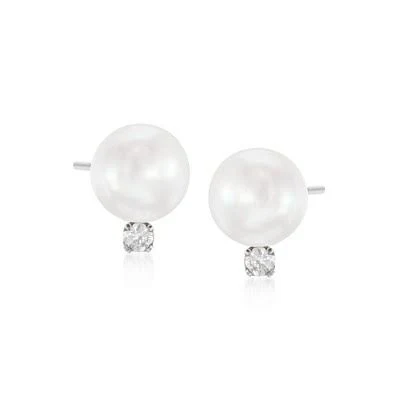 14kt White Gold Cultured Akoya Pearl and Diamond Earrings