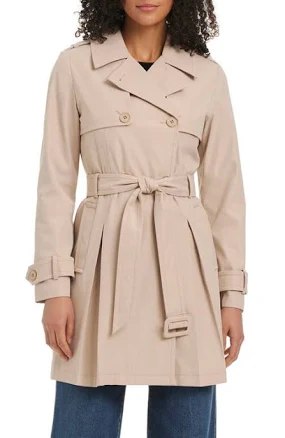 Kate Spade New York Belted Double Breasted Pleated Trench Coat