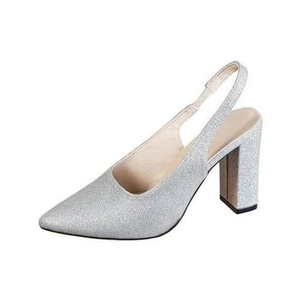 Women's Sparkly Pointed Toe Block Heel Pumps