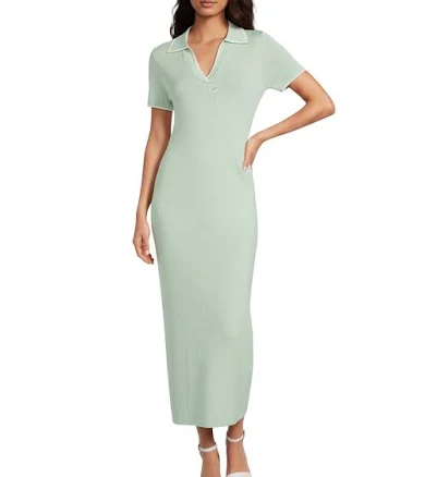 Antonio Melani Women's Ribbed V-Neck Collar Shift Maxi Dress