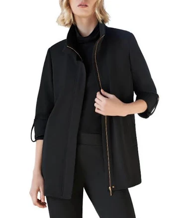 Ming Wang Deco Crepe 34 Sleeve Zip Front Jacket Womens