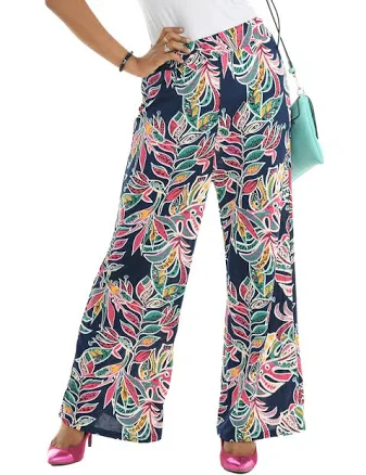 Wide Leg Palm Tree Print Pants