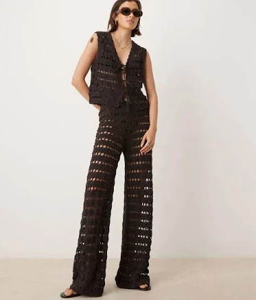ASOS DESIGN Open Stitch Scallop Trim Wide Leg Pants