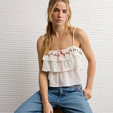 AE Women's Embroidered Ruffle Cami Top