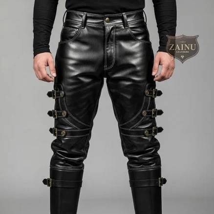 Men's Gothic Leather Buckle Pants
