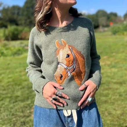 Knit Horse Embroidery Sweater