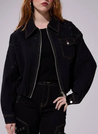 Azalea Wang Women's Safina Embellished Denim Jacket