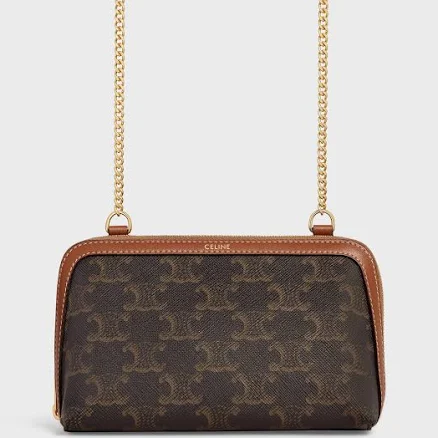 Celine Women's Clutch On Chain in Triomphe Canvas and Lambskin