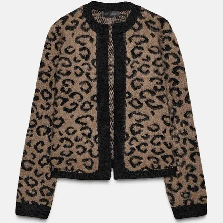 Zara Women's Jacquard Knit Leopard Cardigan