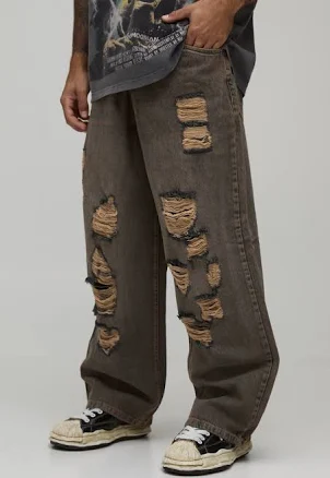 boohooMAN Men's Extreme Baggy All Over Ripped Jeans