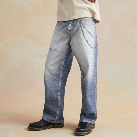 RARE DNM EDIT Men's Graphic Printed Chain Baggy Jeans