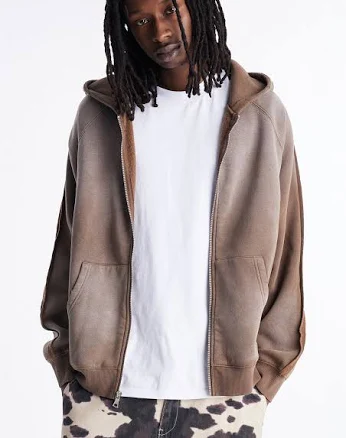 Fashion Nova Men's Extra Raw Faded Distressed Zip Up Hoodie