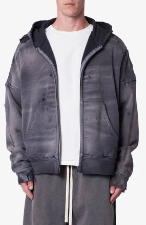 mnml Men's Distressed Thermal Lined Zip Hoodie