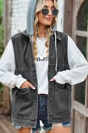 Sleeveless Denim Top with A Detachable Hood - Dark / M