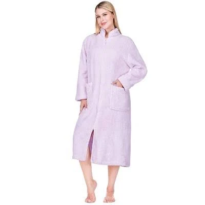 PAVILIA Women's Zip Up Front Sherpa Fleece Housecoat Zip Robe