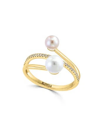 EFFY 14K Yellow Gold Freshwater Pearl and Diamond Crossover Ring