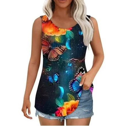 Women's Sleeveless Butterfly Pleated Tunic Tank Tops