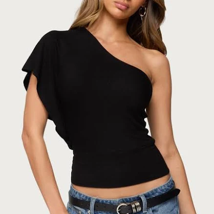 Edikted Women's Asymmetric One-Shoulder Ruched Striped Top
