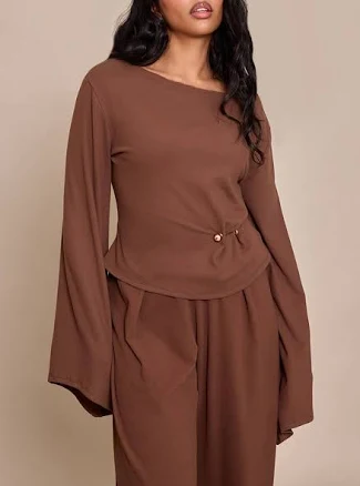 PrettyLittleThing Women's Petite Gathered Trim Top
