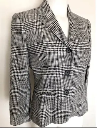 Lauren Rl Linen Houndstooth Plaid Blazer Jacket Womens Sz 4
