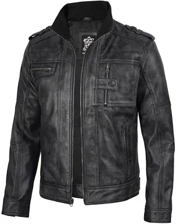 Men's Distressed Leather Biker Jacket