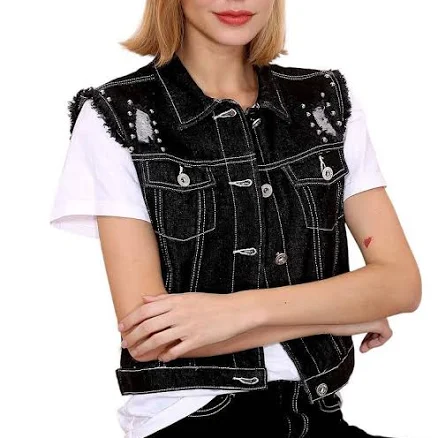 Anna-Kaci Women's Sleeveless Distressed Denim Jean Jacket Vest