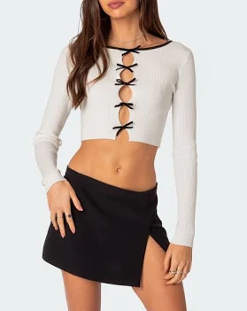 Edikted Women's billy Bow Cut Out Ribbed Crop TopEdikted Women's billy Bow Cut Out Ribbed Crop Top