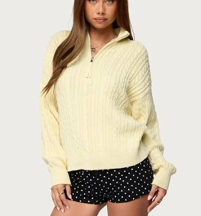 Edikted Women's Sarie Cable Knit Quarter Zip Sweater