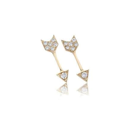 14K Yellow Gold Diamond Mini Arrow Stud Earrings