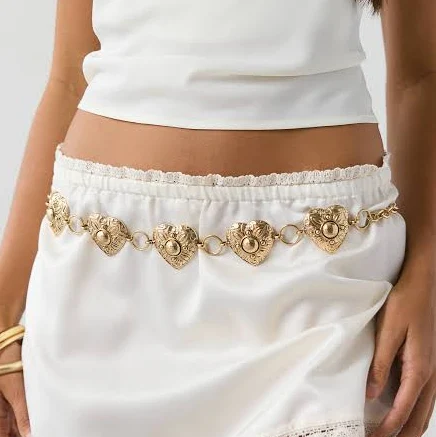 Urban Outfitters Engraved Hearts Silver Chain Belt
