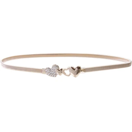 Beltiscool Women's Rhinestone Heart Skinny Love Buckle Piece Stretch Waist Chain Belt