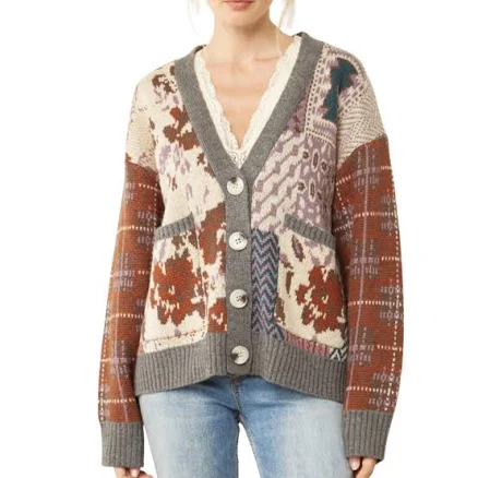 Patchwork Mix Print Sweater Cardigan