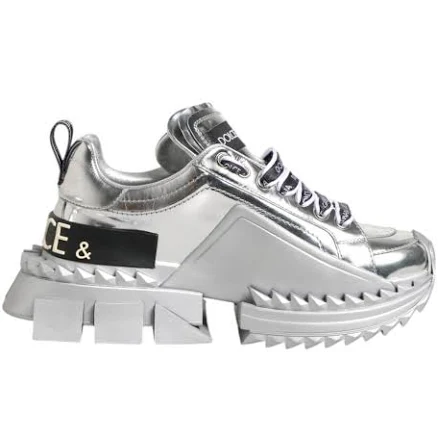 Dolce & Gabbana Silver Leather Super Queen Sneakers Women's Shoes