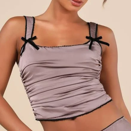 Holiday Ruched Satin Crop Top