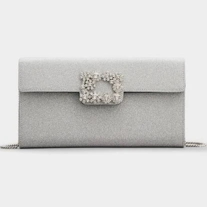 Roger Vivier Floral Crystal-Buckle Glitter Clutch