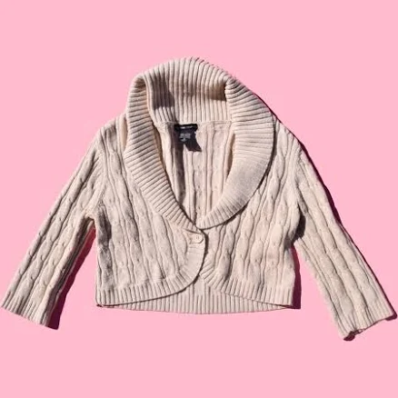 Coquette Academia Vibes Cropped Shawl Collar Cable Knit Cardigan