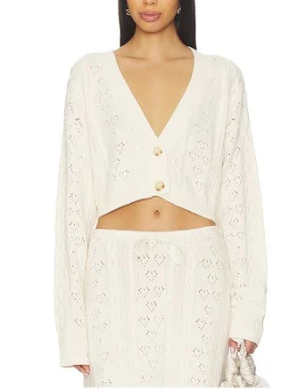 GUIZIO Noah Cable Crop Cardigan in White - size L
