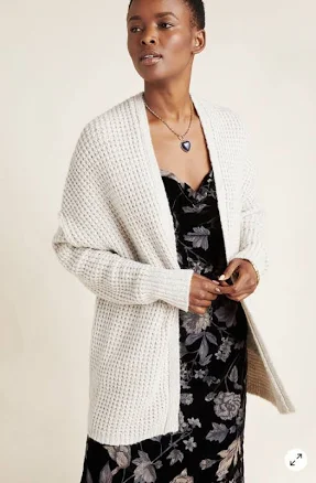 Anthropologie Twyla Waffle-knit Cardigan Sweater Size Xs Gray Z232-1