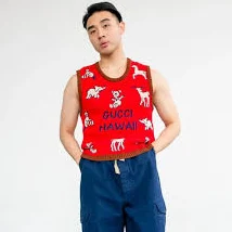 Gucci Red Hawaii Wool Cotton Vest