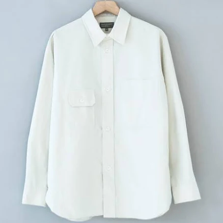 Margaret Howell 'Odd Pocket Shirt' (Parchment Yarn Dye Cotton Poplin) - S