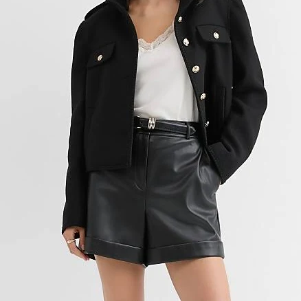 Loft Women's Petite Cuffed Faux Leather Shorts