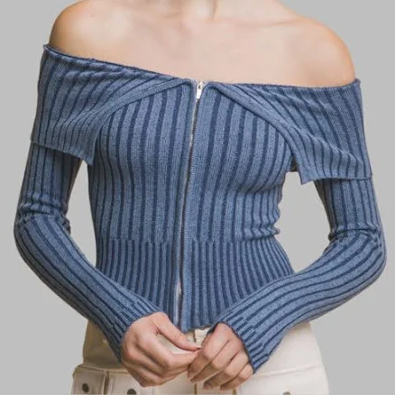 Off The Shoulder Zip Front Top