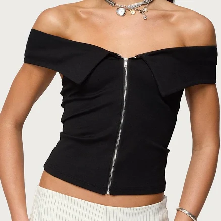 Edikted Women's Off-the-Shoulder Zip-Up Top