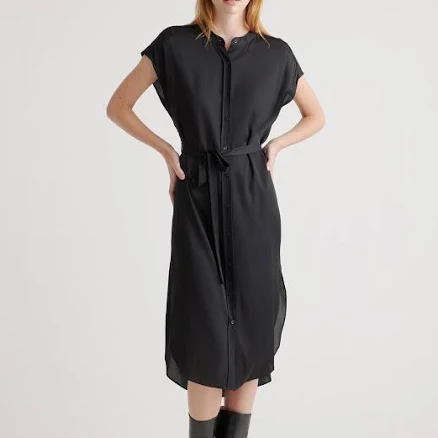 Quince Women's Washable Stretch Mulberry Silk Midi Shirt Dress