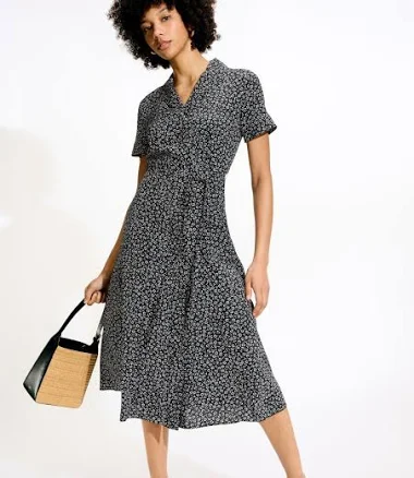 Club Monaco Belted Silk Midi Shirt Dress