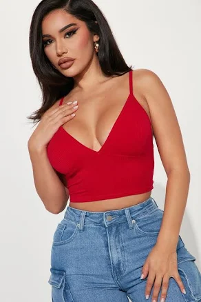 Fashion Nova Sleeveless Ribbed V-Neck Cropped Bodysuit