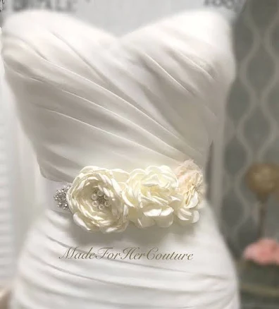 Satin Flower Bridal Belt with Rhinestone Detail