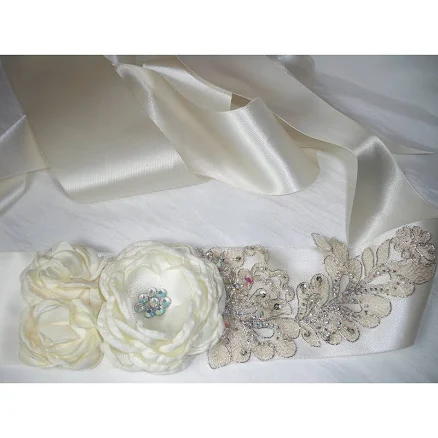 Satin Flower & Crystals Bridal Belt